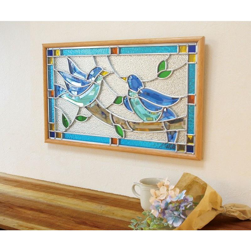 ステンドグラス 壁掛け 幸せの青い鳥 フレーム：クリア (SH-PR01) 幅