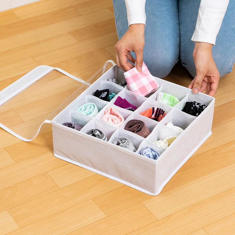 仕切り付き収納ケース 16マス フタ付き 白 小物 ホワイト 下着 靴下