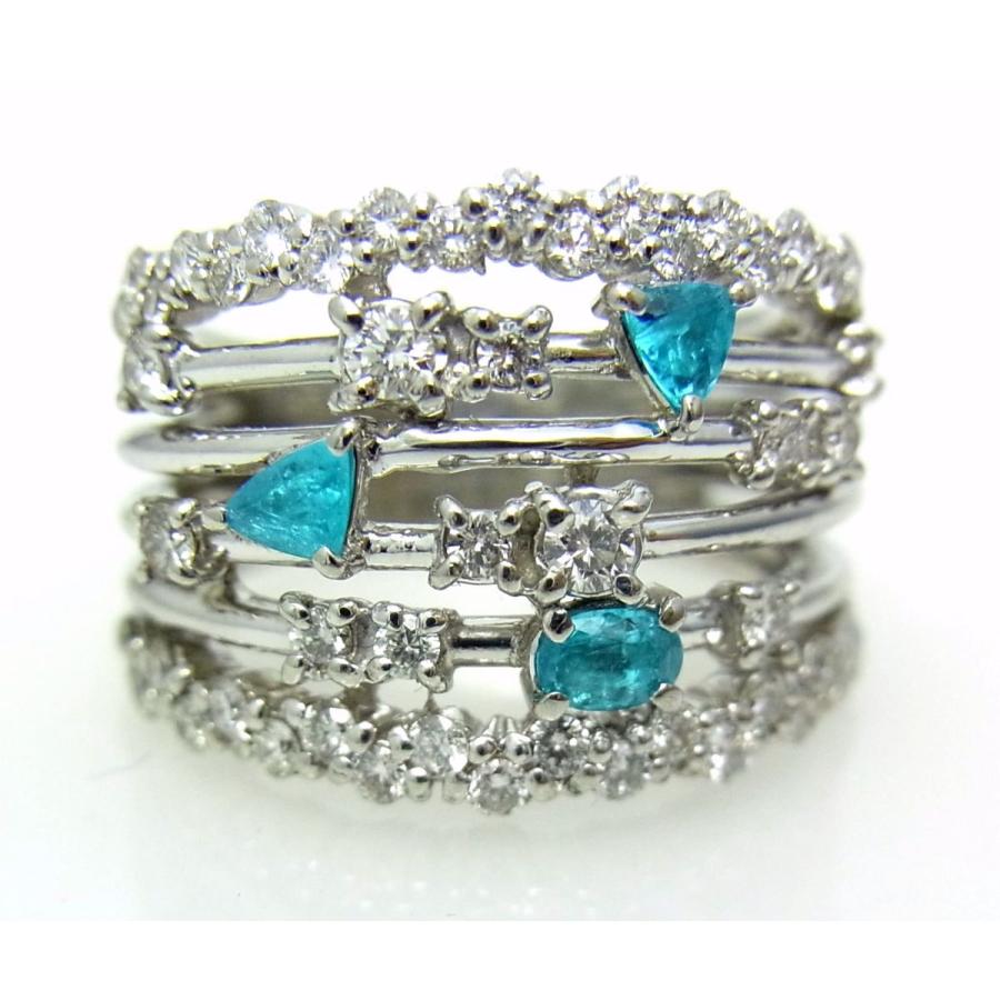 ネオンブルー特級石ブラジル産パライバトルマリン3石 プラチナリング