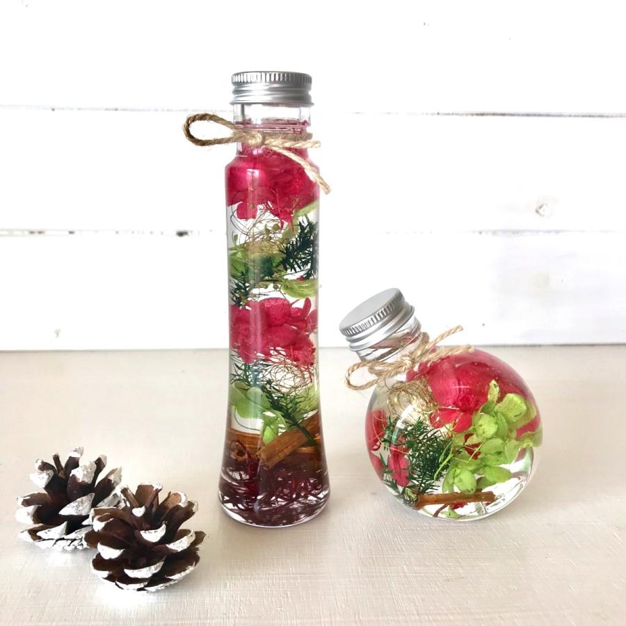 ハーバリウム クリスマス 丸瓶 xmas あじさい 赤 緑 ハーバリウム