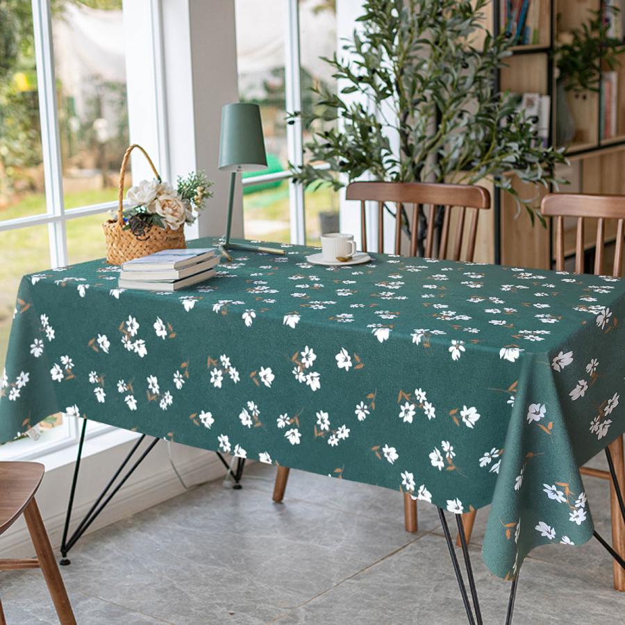 テブルクロス 濃い緑花 140*200汚れ防止 ビニール 撥水 撥油 おしゃれ