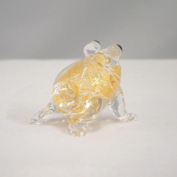 ガラス細工 開運 福呼ぶ 金箔入り ミニチュア カエル 雑貨 置物【金運