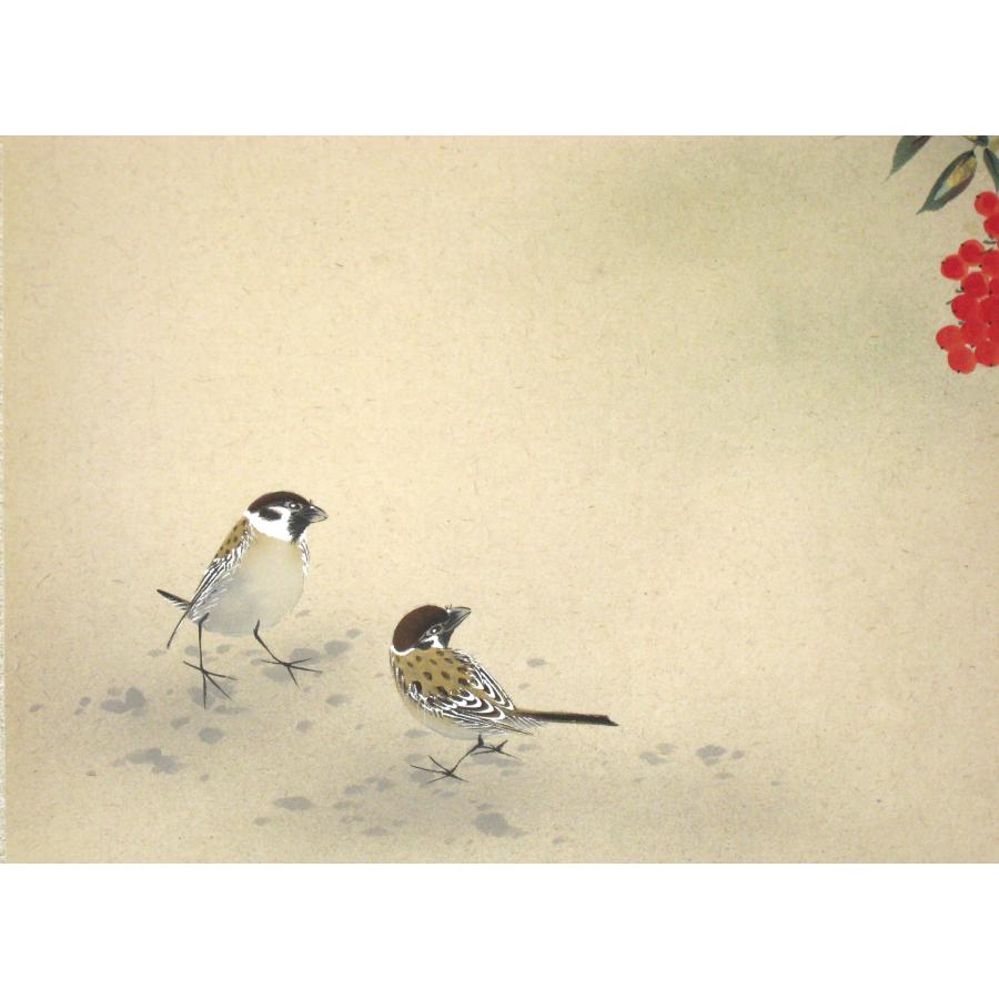 ミニ掛け軸 掛軸 南天に雀 奥田拓也 (真作・新品) タペストリー