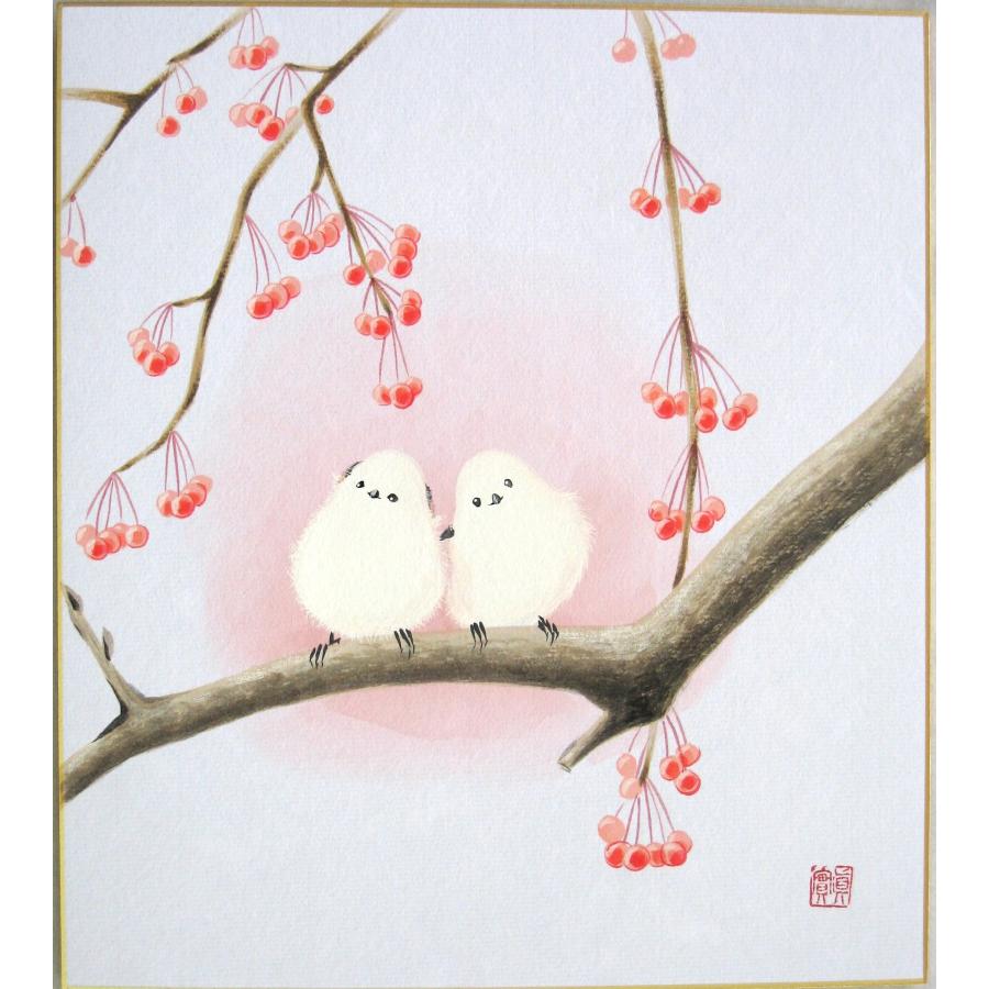 色紙 日本画 シマエナガ 藤澤真実 (真筆・新品) : 掛け軸の専門店 香遊