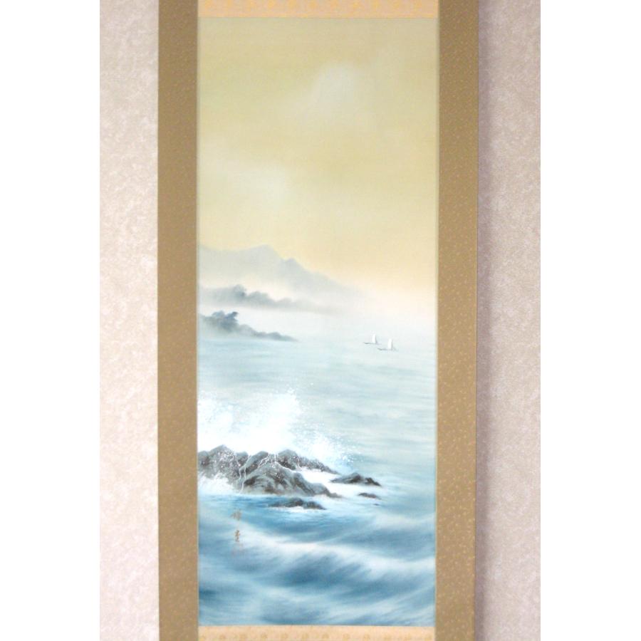 特価軸】掛け軸 掛軸 彩色山水(夏の海の風景) 田中祥堂 (真筆・新品