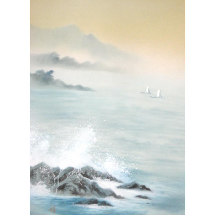 特価軸】掛け軸 掛軸 彩色山水(夏の海の風景) 田中祥堂 (真筆・新品