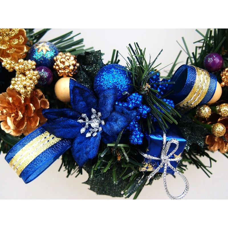 クリスマスリース 30cm ブルーゴールド 玄関 おしゃれ 北欧 手作り