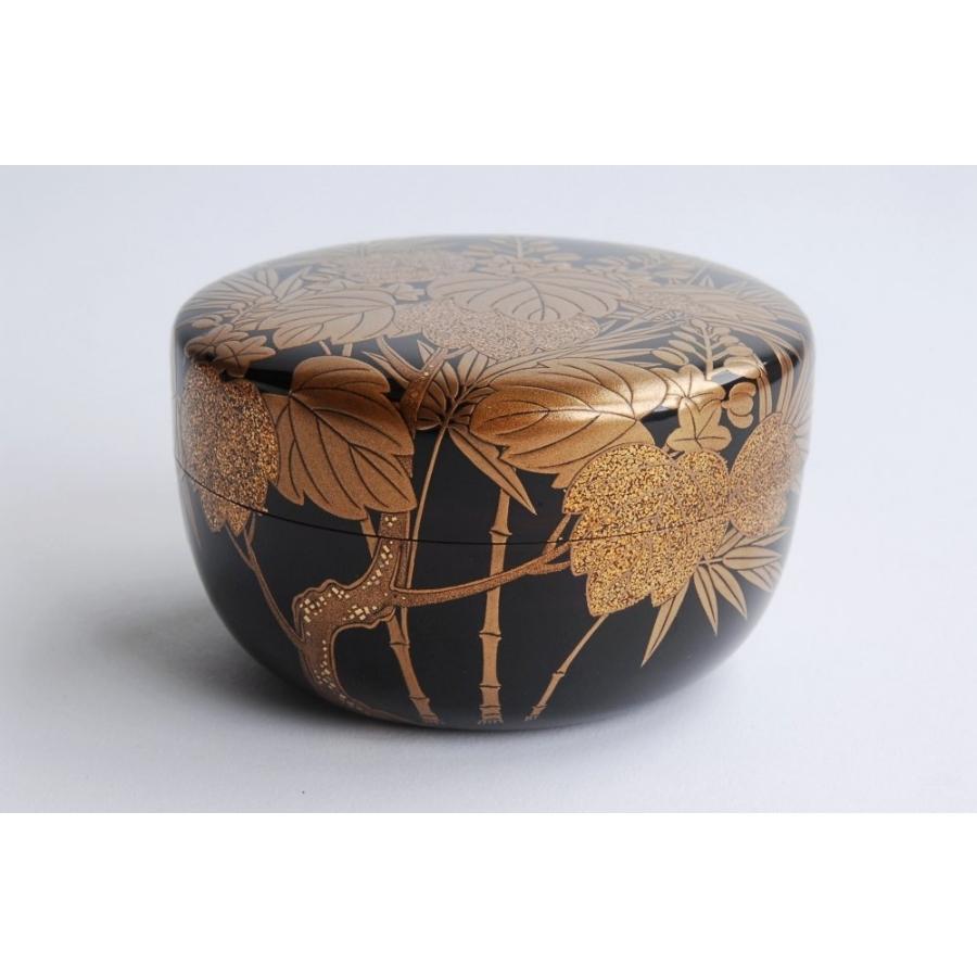 平石晃祥 黒漆塗金蒔絵桐竹文内梨地 棗 二重箱 茶道具 茶入 : 古美術