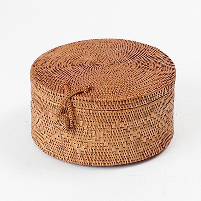 丸型蓋付バスケット アタ雑貨 バリ島 エスニックインテリア 収納かご