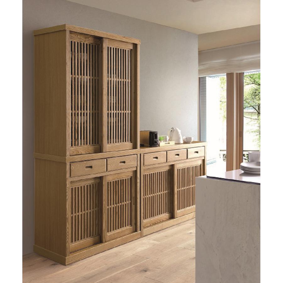 幅90cm 引き戸 食器棚 カップボード ナチュラル タモ材 木製 木目調