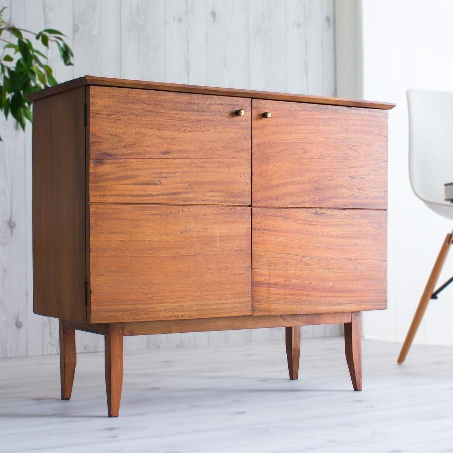 キャビネット スマホ充電台 黄金比 天然木 完成品(脚のみ取付) 無垢材