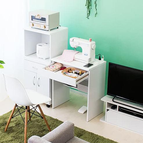 開梱組立設置 デスク 幅60cm 完成品 コンパクト 白 ブラウン 引出し