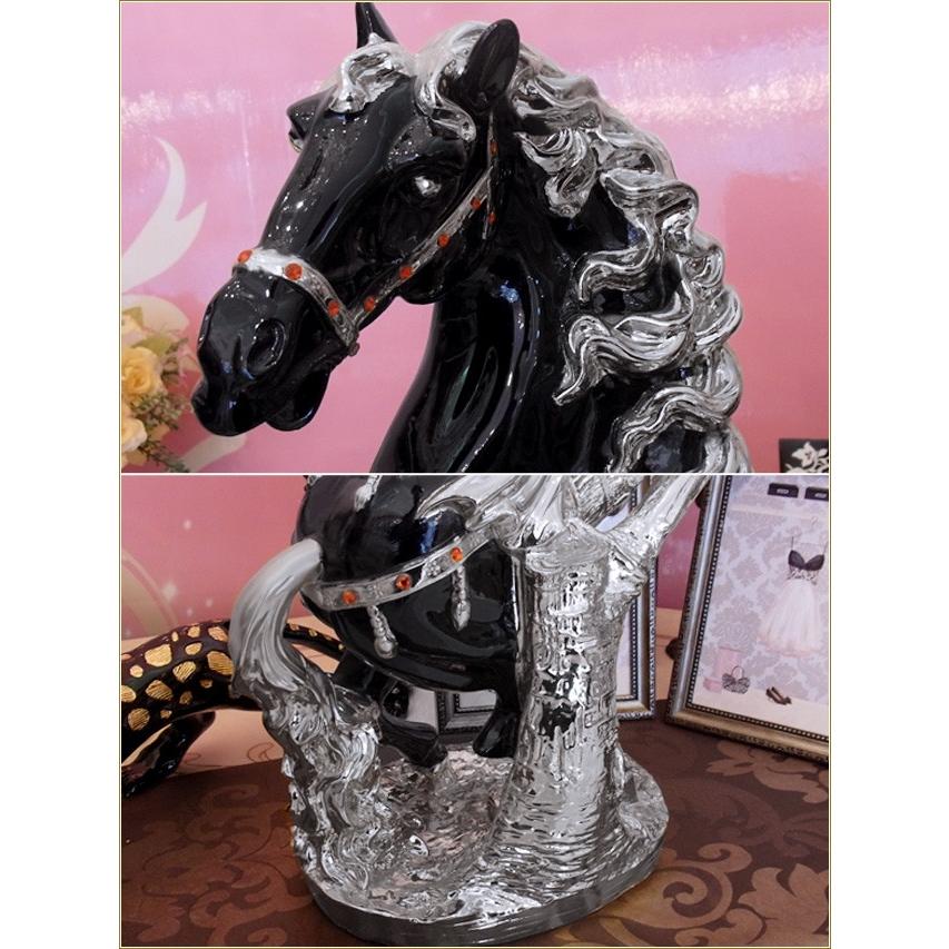 跳ね馬の置物 Sサイズ ブラック×シルバー ホースオブジェ うま 馬の