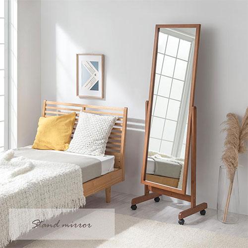 ぼん家具 姿見 全身鏡 スタンドミラー キャスター付き 鏡 全身 天然木
