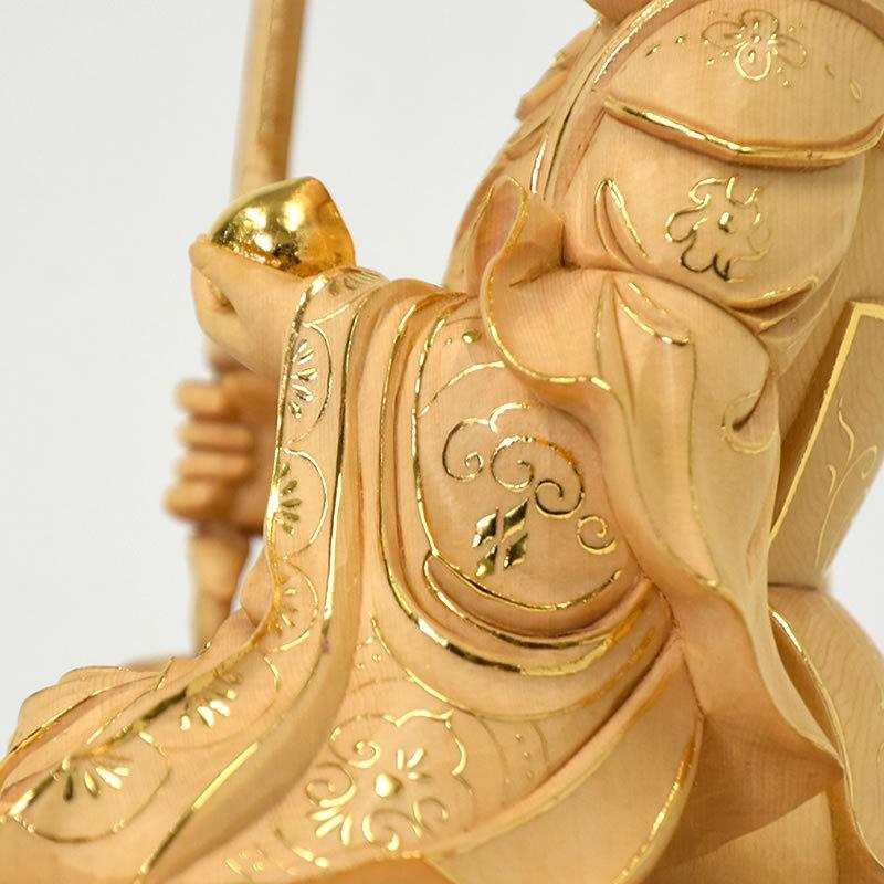 木彫り仏像 上彫【宇賀弁財天（弁才天）座像】 桧木 坐4.0寸 切金 : 海