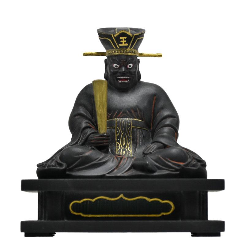 木彫り 仏像 【閻魔大王】 桧木 坐2.5寸 古色 総高約13cm : 海宇工芸館