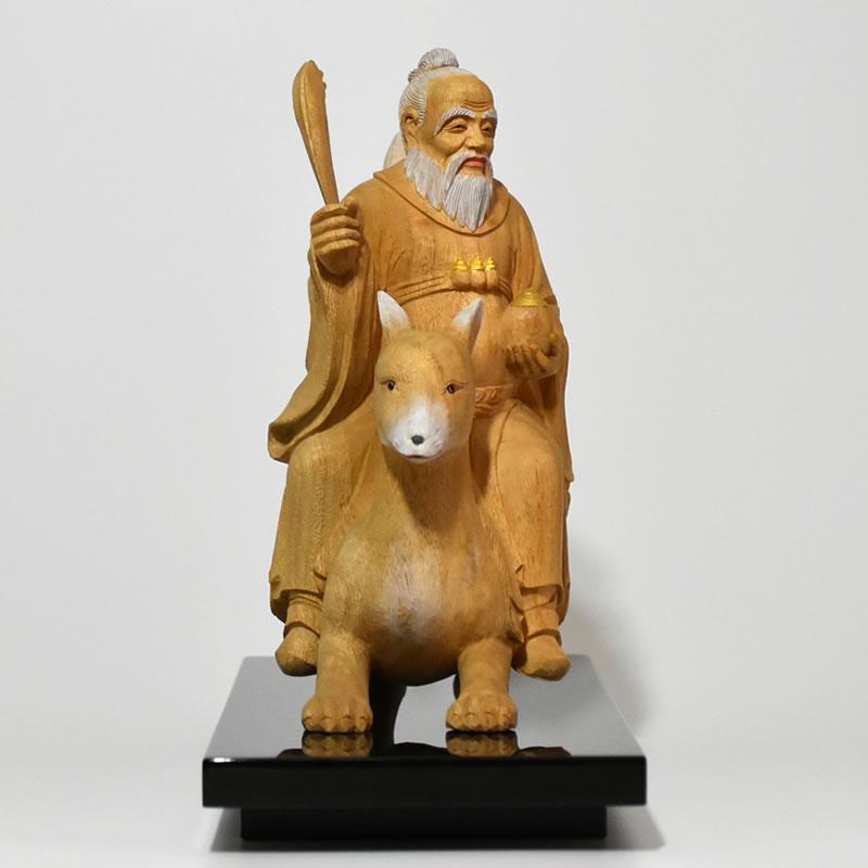 木彫り仏像 【稲荷大神・常州笠間稲荷】楠木 淡彩色 総高26cm : 海宇