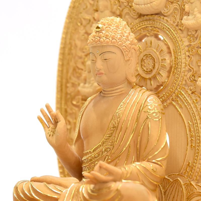 木彫り仏像 薬師寺形【薬師三尊像】 桧木 切金 本尊坐3.0寸 脇仏立4.5