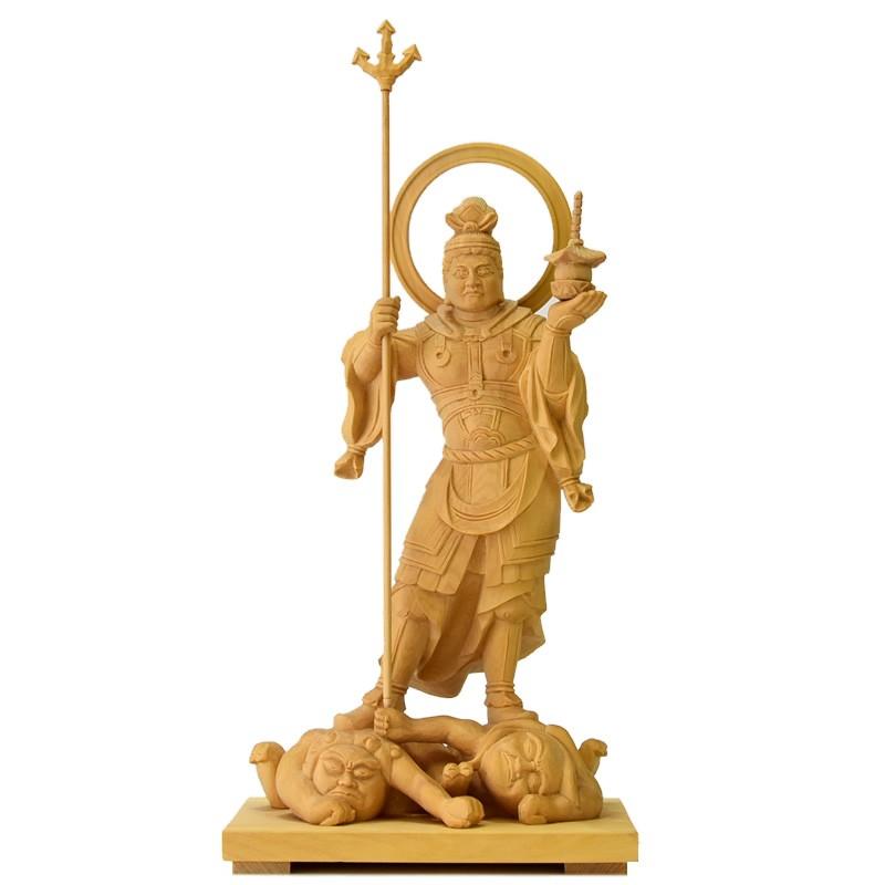 木彫り仏像 願成就院形【毘沙門天像】 柘植 総高約27cm : 海宇工芸館