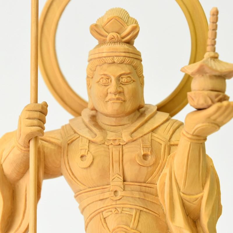 木彫り仏像 願成就院形【毘沙門天像】 柘植 総高約27cm : 海宇工芸館