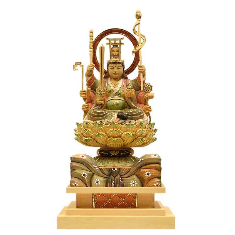 木彫り仏像 【宇賀八臂弁財天（弁才天）】 桧木 坐2.5寸 淡彩色 総高約