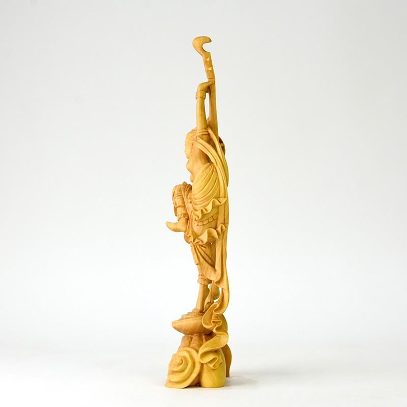 柘植 飛天（天女） 一本彫り 総高21.5cm : 海宇工芸館 Yahoo!店 - 通販