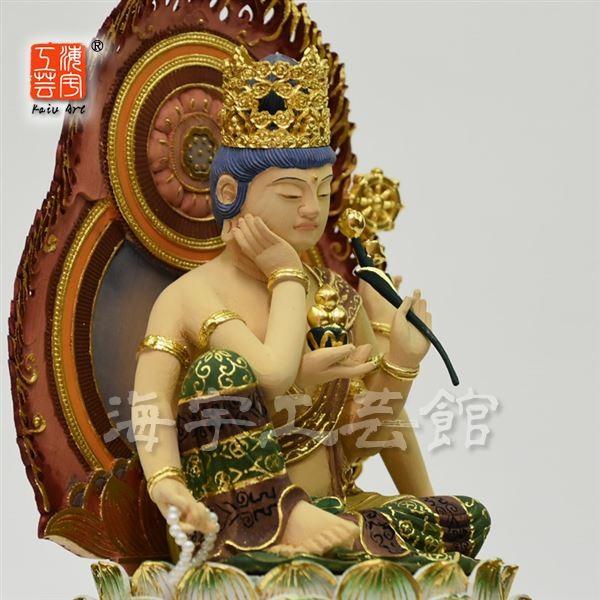木彫り仏像 【如意輪観音菩薩】 桧木 彩色仕上げ 総高31cm : 海宇工芸