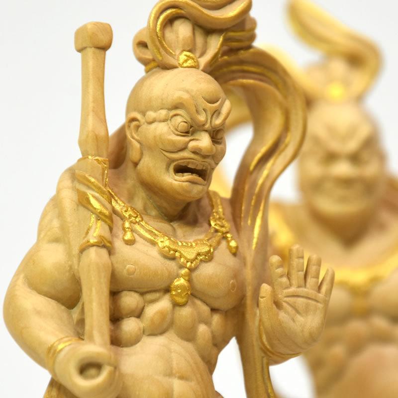 木彫り仏像 【仁王像(金剛力士)】 柘植 金泥仕様 総高15cm : 海宇工芸