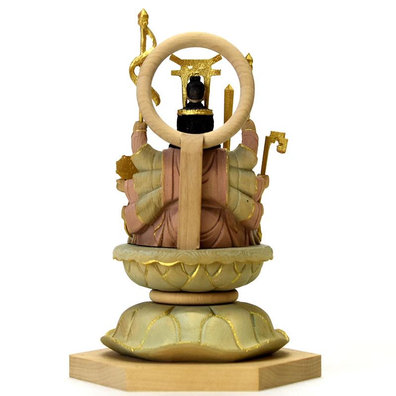 木彫り仏像 小仏-【宇賀八臂弁財天（弁才天）】柘植 淡彩色 : 海宇工芸