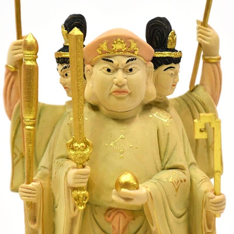 木彫り仏像 【小仏】柘植三面出世大黒天 淡彩色 比叡山形三面大黒天