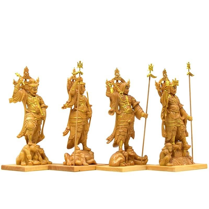 木彫り仏像-小仏 東寺形【四天王】セット 柘植金泥仕様 総高12.5cm