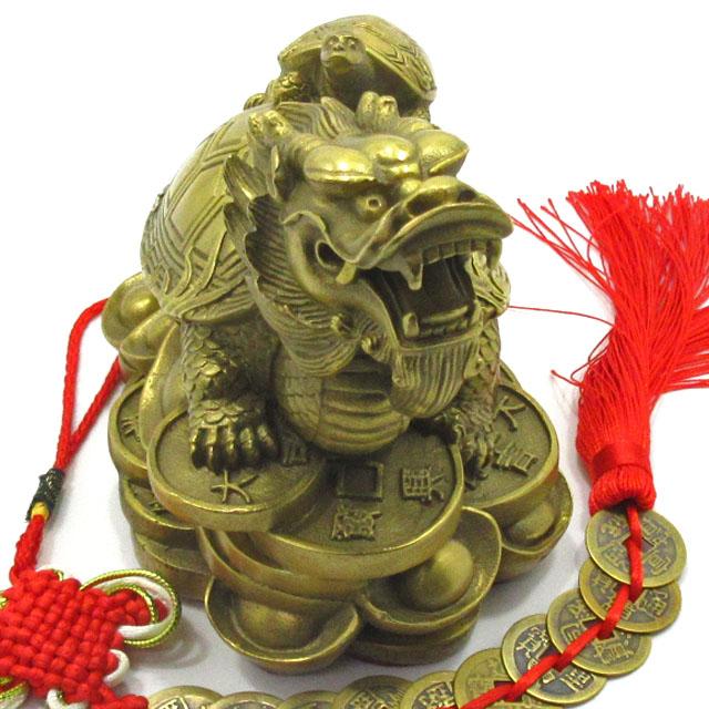 龍亀 ロングイ 大 銅製 ろんぐい 置物 最大長さ14cm 十帝銭 龍 亀