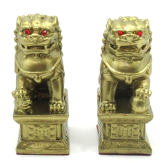 風水 獅子 シシ 狛犬 シーサー しし 対 雌雄 ペア 銅製 置物 高さ約