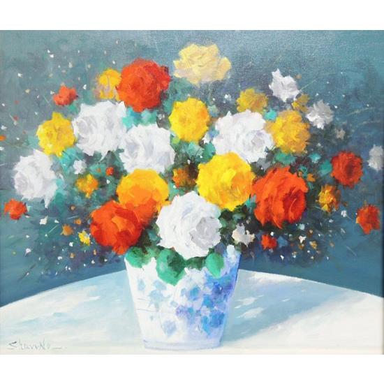 絵画 油絵 花バラ （春野修一） 【肉筆】【油絵】【花】 : 掛け軸