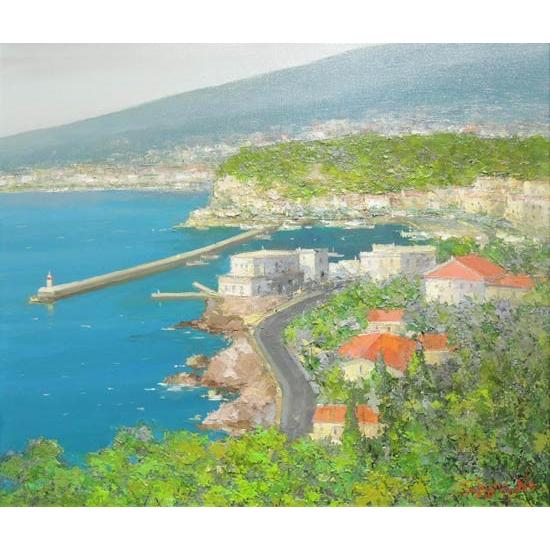 絵画 油絵 コートダジュール フランス （春野修一） 【肉筆】【油絵