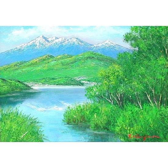 絵画 油絵 八ヶ岳と松原湖 （岡島哲夫） 【肉筆】【油絵】【日本の風景