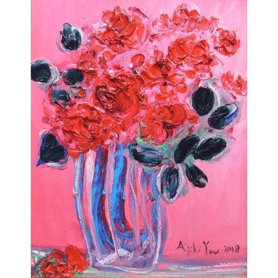 絵画 油絵 赤薔薇 (安食洋) 【肉筆】【油絵】【花】【6号】 : 掛け軸