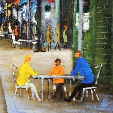 絵画 油絵 モンマルトルの広場 カフェテラス F30号 （中川まり子