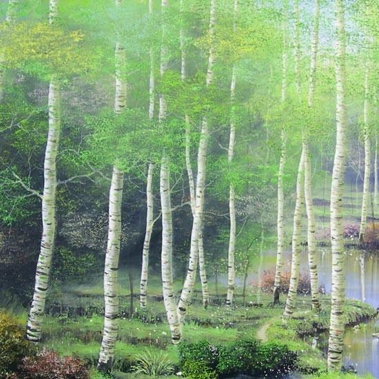 絵画 油絵 白樺林 F20号 （早瀬遼） 【肉筆】【油絵】【日本の風景