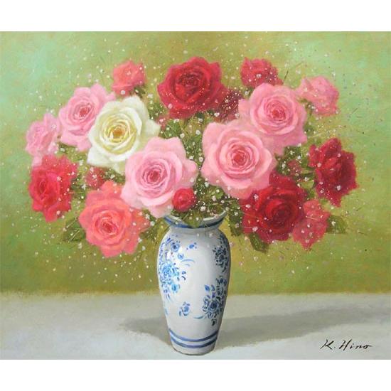 絵画 油絵 ばら F50号 （日野皖） 【肉筆】【油絵】【花】【大型絵画