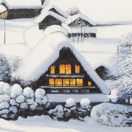 絵画 油絵 白川郷 F50号 （原田信夫） 【海・山】【肉筆】【油絵