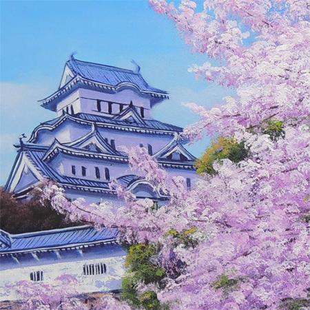 絵画 油絵 姫路城の桜 （木村由記夫） 【肉筆】【油絵】【桜絵】【日本