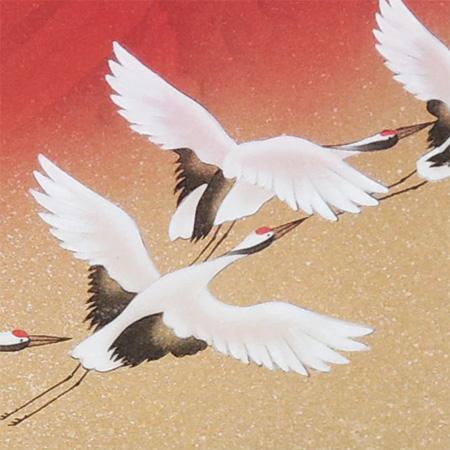 掛け軸 赤富士群鶴 （山岸春園）（掛軸小物なし） 【掛軸】 : 掛け軸