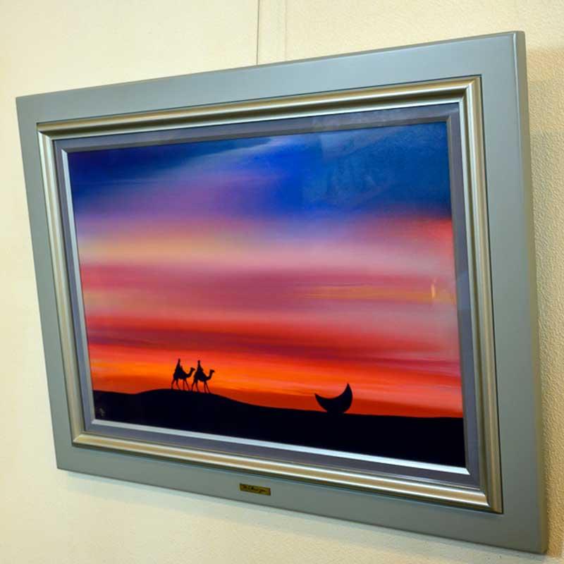 絵画 油彩 鎮西直秀「光彩の譜、月の砂漠」額入り F12 真筆 油絵 風景