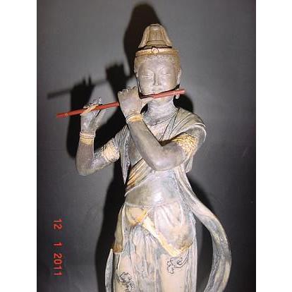 仏像 笛を奏でる 音声菩薩（おんじょうぼさつ）喜多敏勝原型 蝋型青