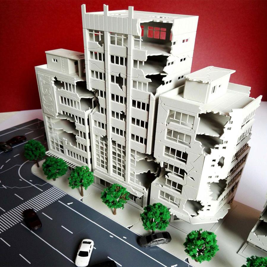 ジオラマ ストラクチャー 鉄道模型 建物 廃墟ビル 道路 樹木 ミニカー