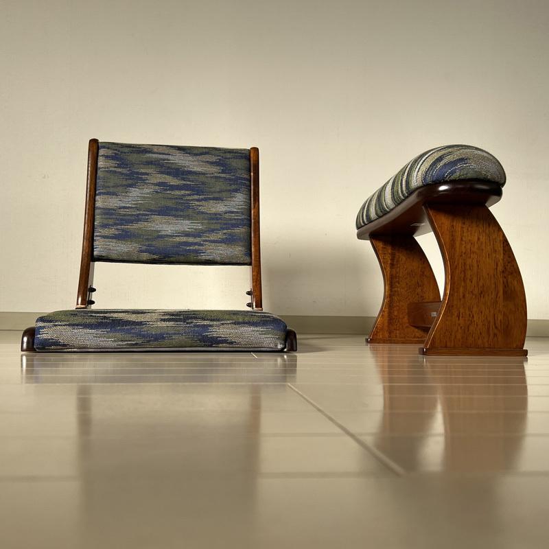 脇息 肘置き 肘掛け 雲月 ブルー ゴールド 和風 木製 和室 畳の部屋