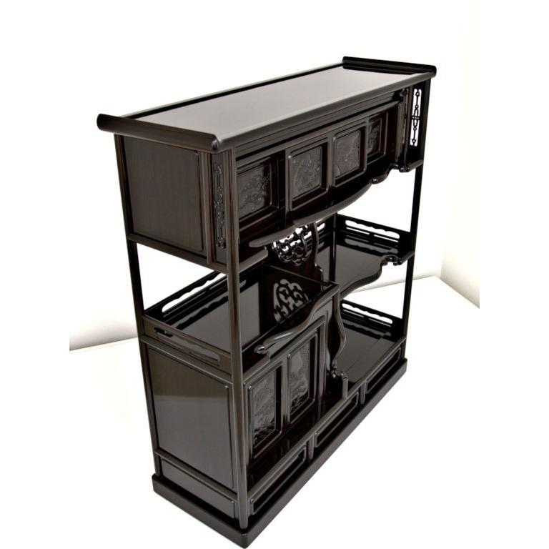 受注生産品 飾り棚 紫檀 6枚戸3.8尺棚 松彫り 漆仕上げ 唐木 茶棚 唐木