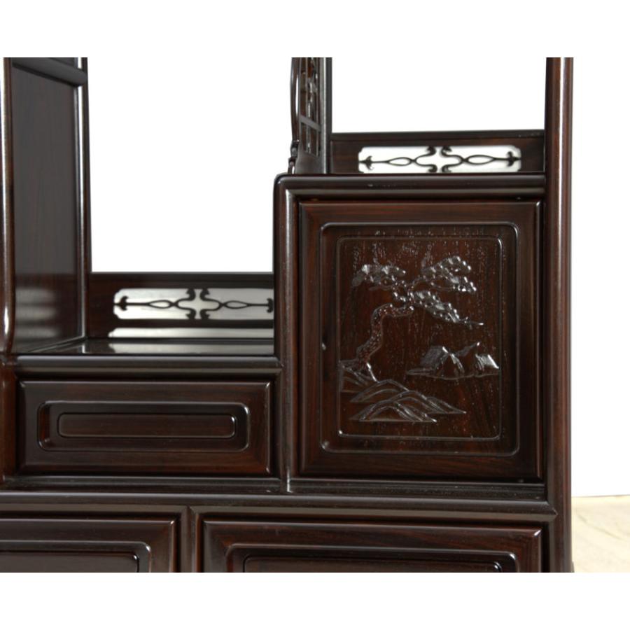 仕上げ直し完成品 飾り棚 唐木 紫檀 茶棚 台湾製品 7枚戸彫り 3.8尺