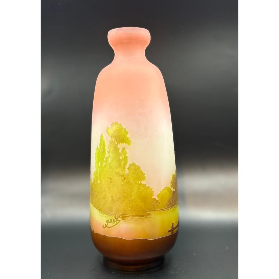 アンティーク エミール・ガレ Emile Galle 湖水風景文 花瓶 高さ29cm
